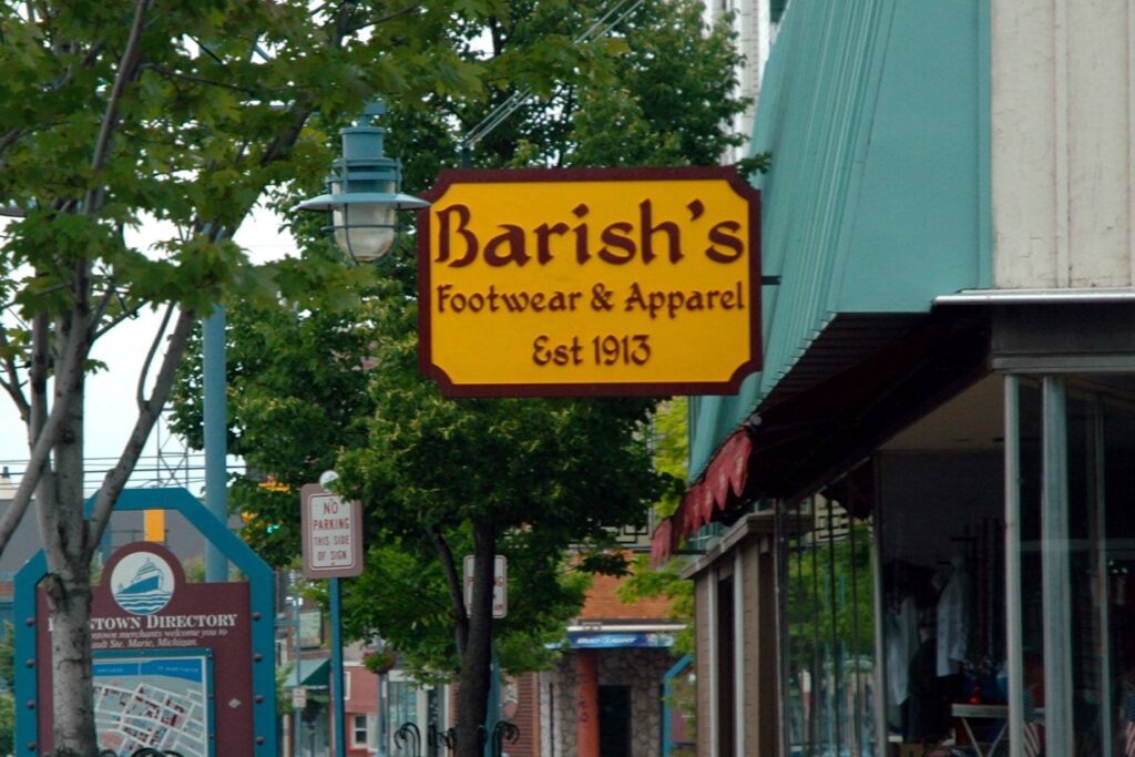 Barish's Footwear sidewalk store sign