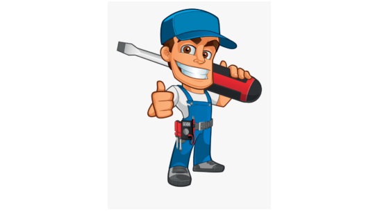 Pete's handyman logo of man with thumbs up holding a huge screw-driver
