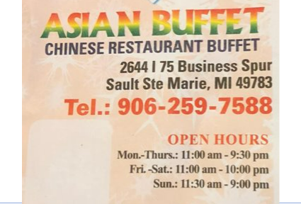 Asian buffet contact info card