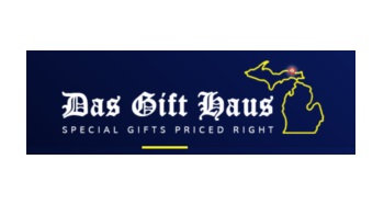Das Gift Haus logo includes an outline of Michigan and the sub heading of Special Gifts Priced Right.